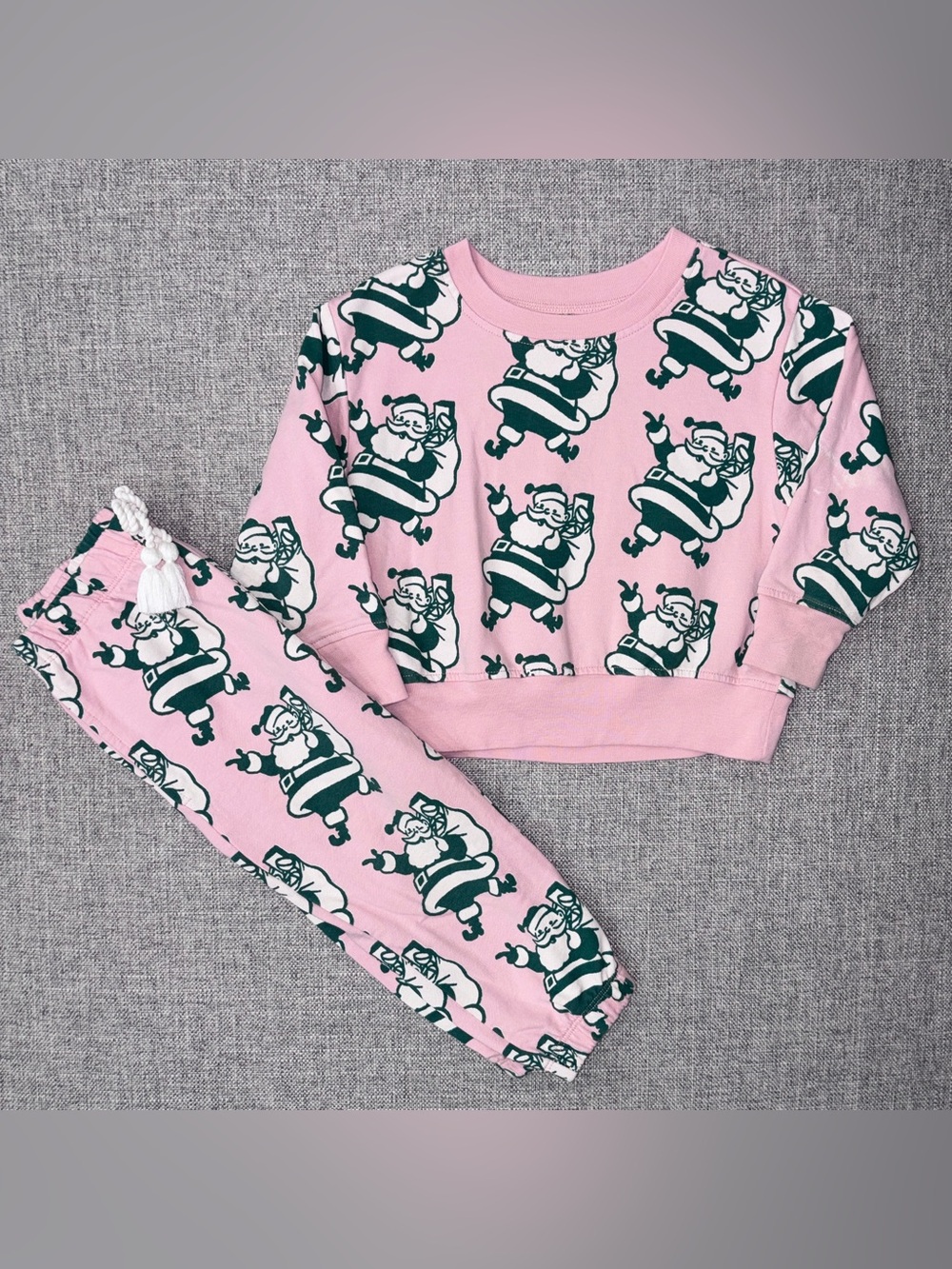 Pink Chicken 2YPink & Dark Green Santa Print Kids Set